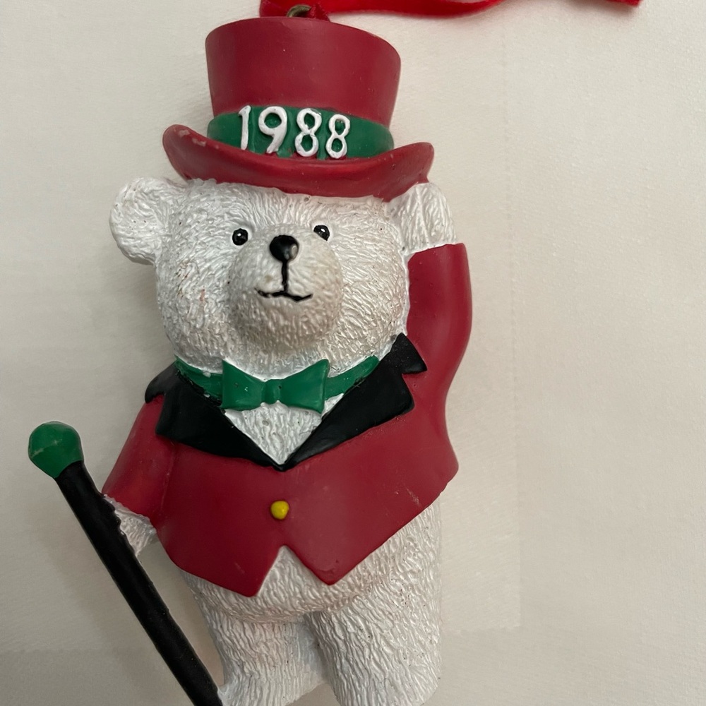 1988 EUC Vintage Santa Bear Ornament with Red and Green Accents